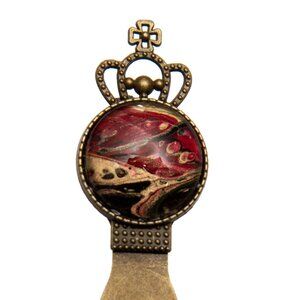 Ornate Brass Crown Bookmark in Red, Gold & Black